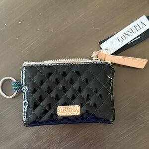 Consuela Jax Black Quilted Patent Mini Zip Pouch Key Chain- NWT